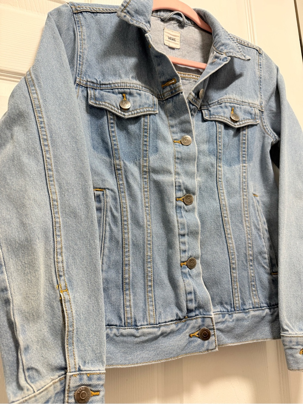 Y2K VANS Denim Jacket Womens XS Blue Jean Light Wash Stretch Button Up